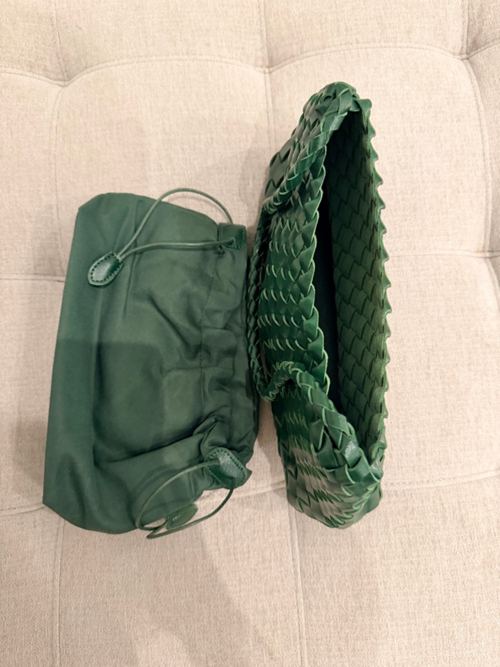 Hand-woven Leather Shoulder Bag for Women/ Dark Green - Picture 5 of 6